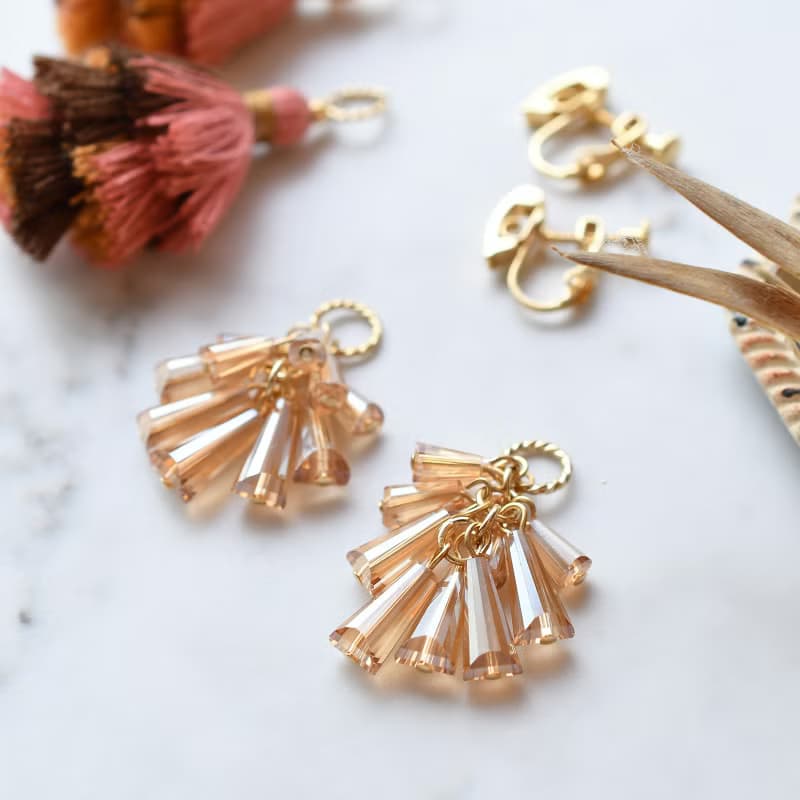 3WAY つけかえタッセルのピアス・イヤリング/Orange Pink