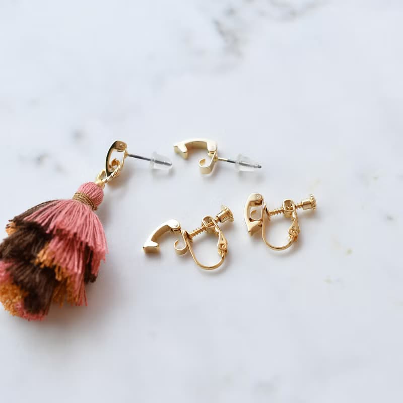 3WAY つけかえタッセルのピアス・イヤリング/Orange Pink