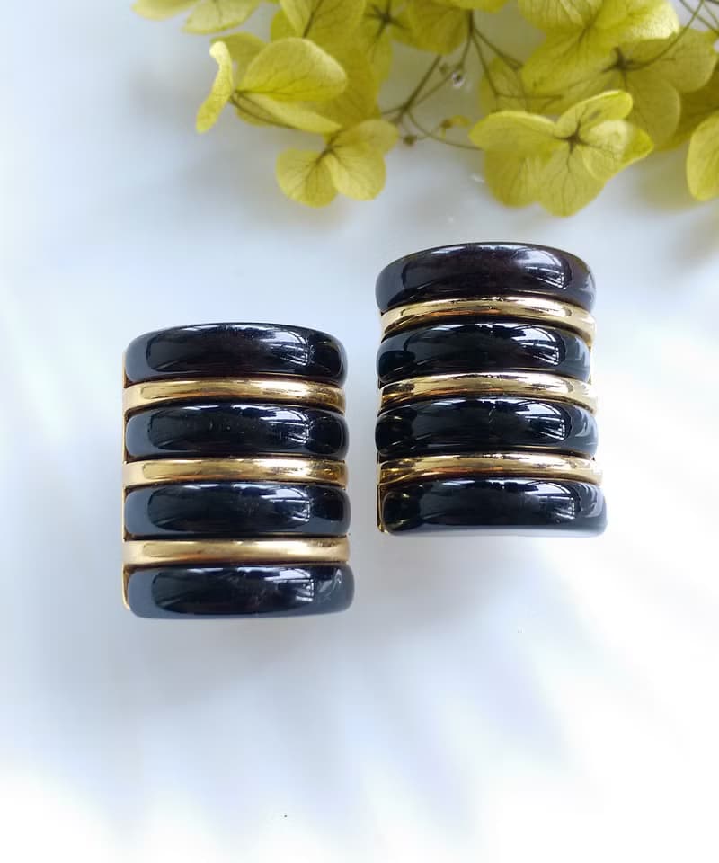 Vintage Jewelry 西洋古董飾品 摩登普普 黑色調 夾式耳環
