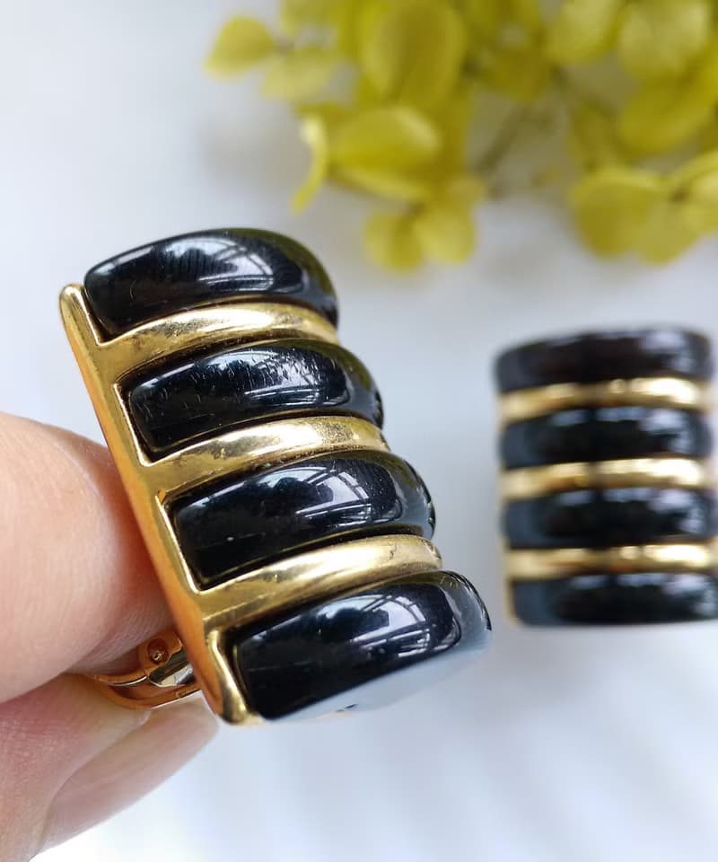 Vintage Jewelry 西洋古董飾品 摩登普普 黑色調 夾式耳環