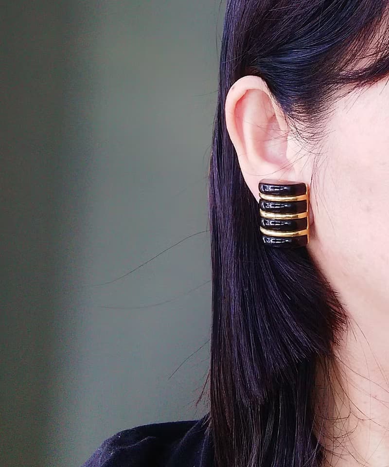 Vintage Jewelry 西洋古董飾品 摩登普普 黑色調 夾式耳環