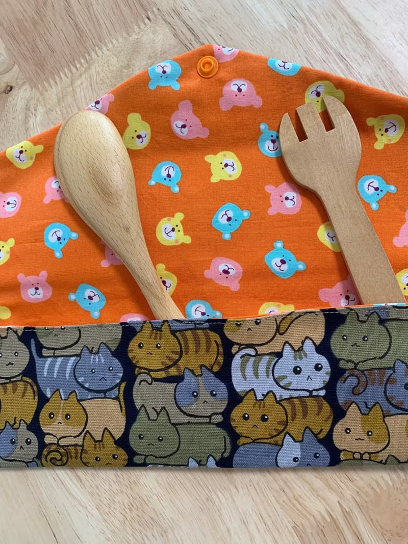 文青風環保純棉筷袋 喵喵有心事 深情黑 日本 潮物 收納 手作餐具