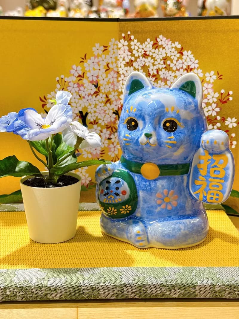 【青色招福】日本清水燒招財貓 | 達摩花結晶 - 青招福