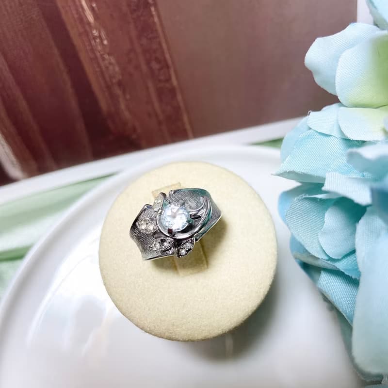 【西洋古董飾品】18KTGE k金高雅精品花葉滿鑽沙銀質感  戒指