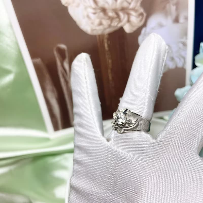 【西洋古董飾品】18KTGE k金高雅精品花葉滿鑽沙銀質感  戒指