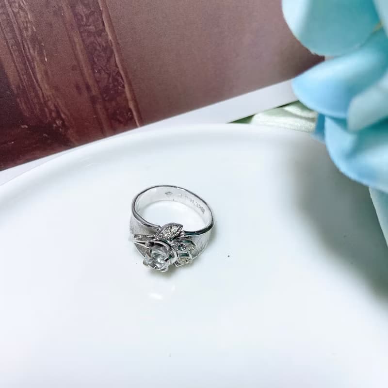 【西洋古董飾品】18KTGE k金高雅精品花葉滿鑽沙銀質感  戒指