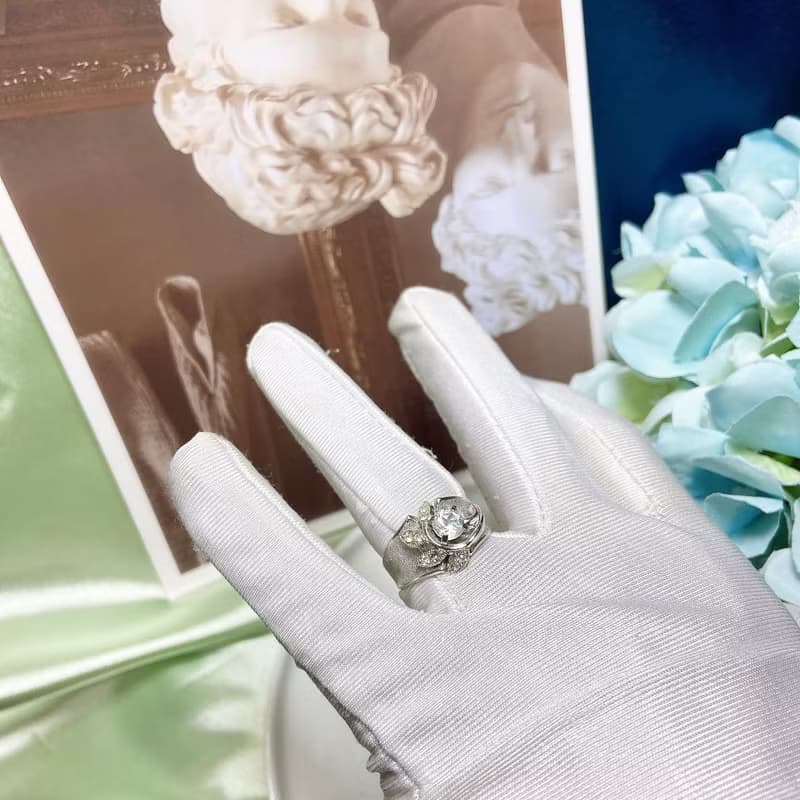 【西洋古董飾品】18KTGE k金高雅精品花葉滿鑽沙銀質感  戒指