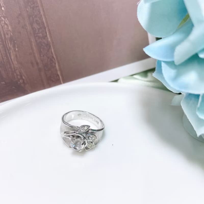 【西洋古董飾品】18KTGE k金高雅精品花葉滿鑽沙銀質感  戒指