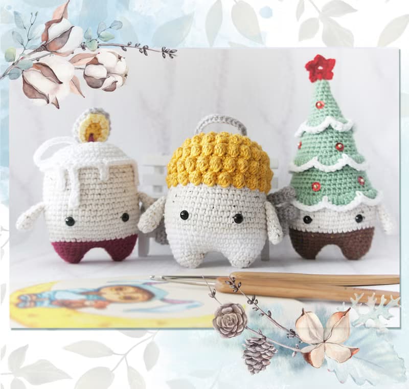 Souvenir trio toys, Christmas tree, angel, and candle dolls, Winter ornaments