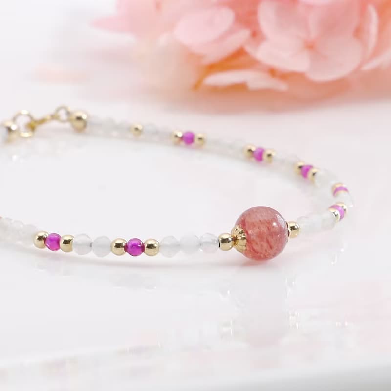 草莓晶 紅寶石 月光石 美國14KGF包金 天然石 水晶