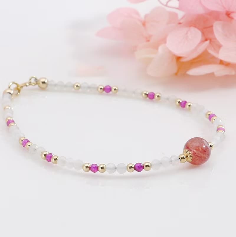 草莓晶 紅寶石 月光石 美國14KGF包金 天然石 水晶