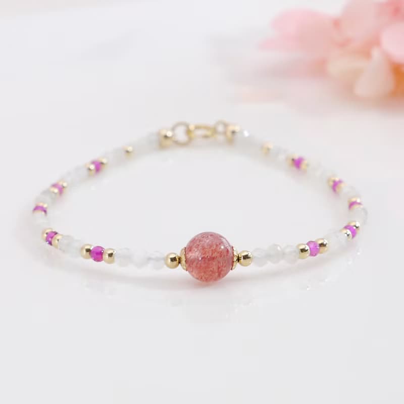 草莓晶 紅寶石 月光石 美國14KGF包金 天然石 水晶