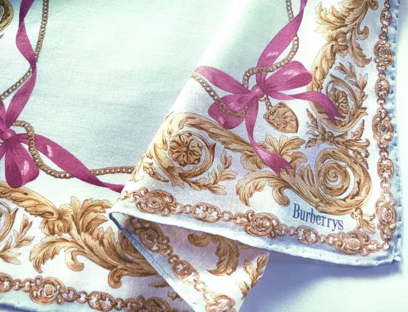 Burberry Vintage Handkerchief Purple Ribbon Baroque Pattern 19 x 18 inches