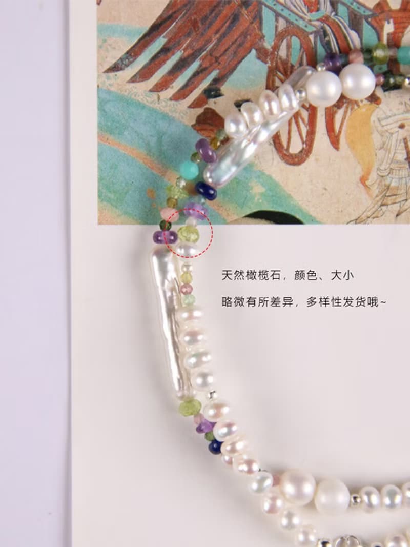 原創手工天然巴洛克珍珠項鏈彩色天然石頭項鏈