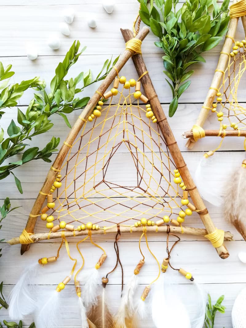 Yellow dream catcher, Natural wall hanging, Nursery wall decor