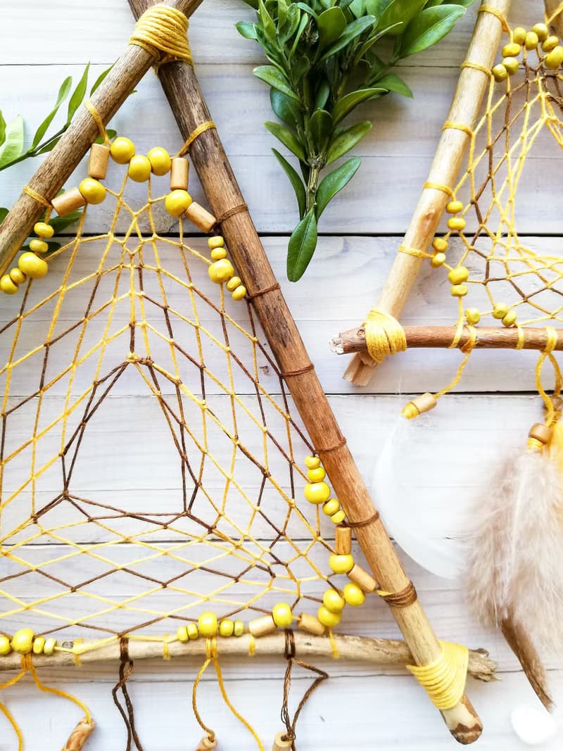 Yellow dream catcher, Natural wall hanging, Nursery wall decor