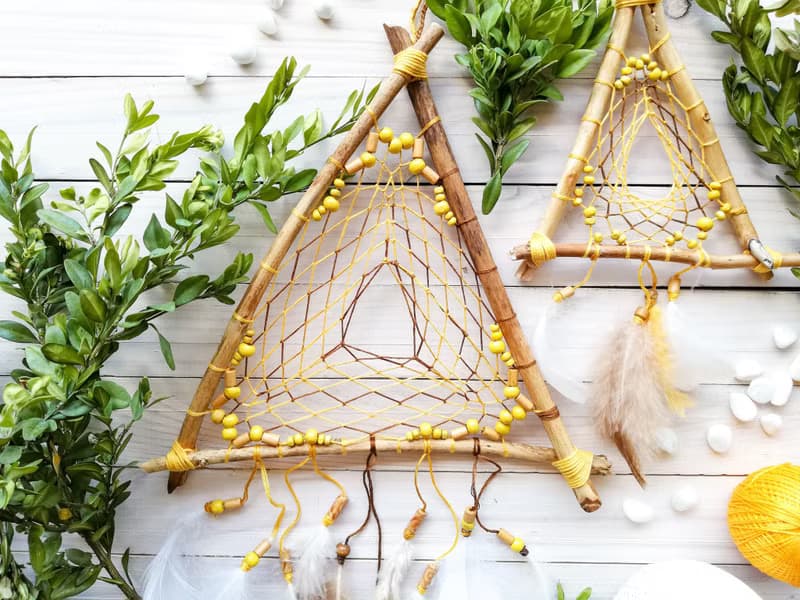 Yellow dream catcher, Natural wall hanging, Nursery wall decor