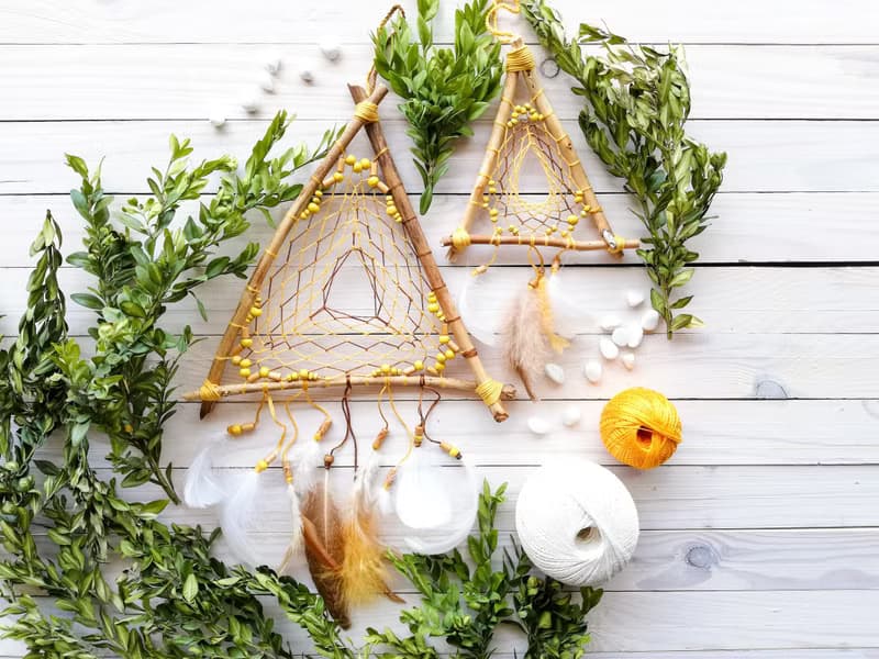 Yellow dream catcher, Natural wall hanging, Nursery wall decor