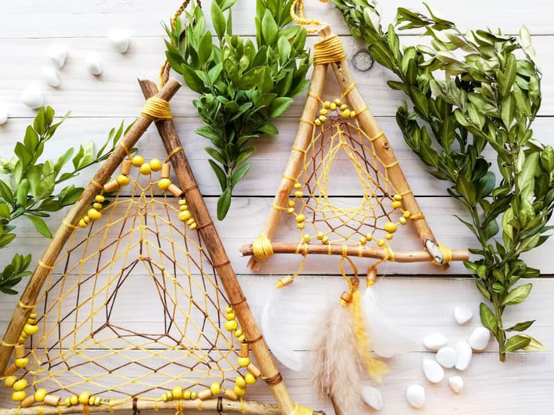 Yellow dream catcher, Natural wall hanging, Nursery wall decor