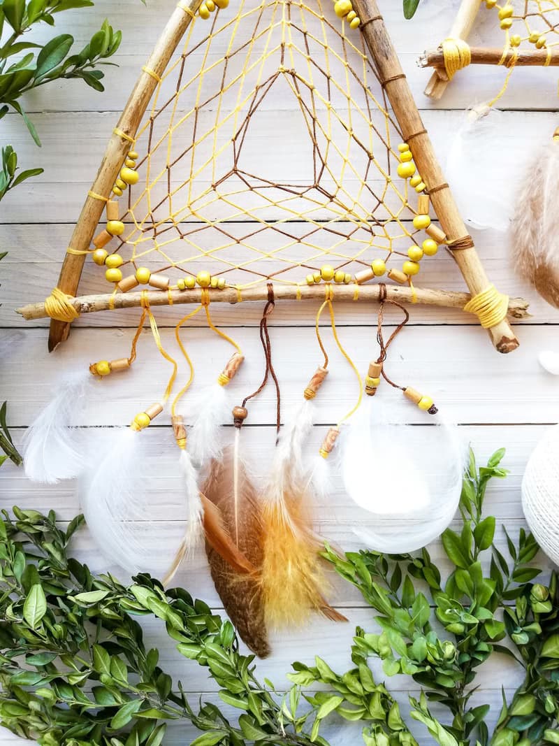 Yellow dream catcher, Natural wall hanging, Nursery wall decor