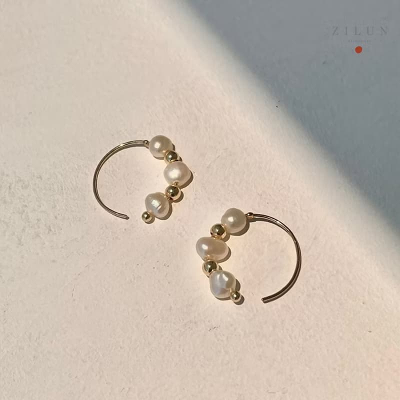 │輕奢│人魚舞會 • 巴洛克珍珠 • 耳勾 • 14K注金 珍珠耳環
