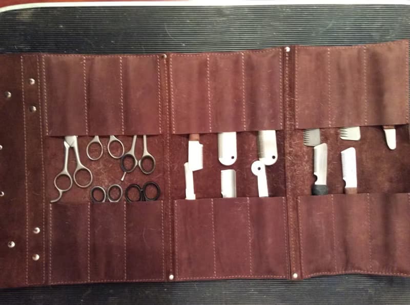 Leather groommer tool bag 6-24 pockets, Scissors roll, Pet grooming organizer
