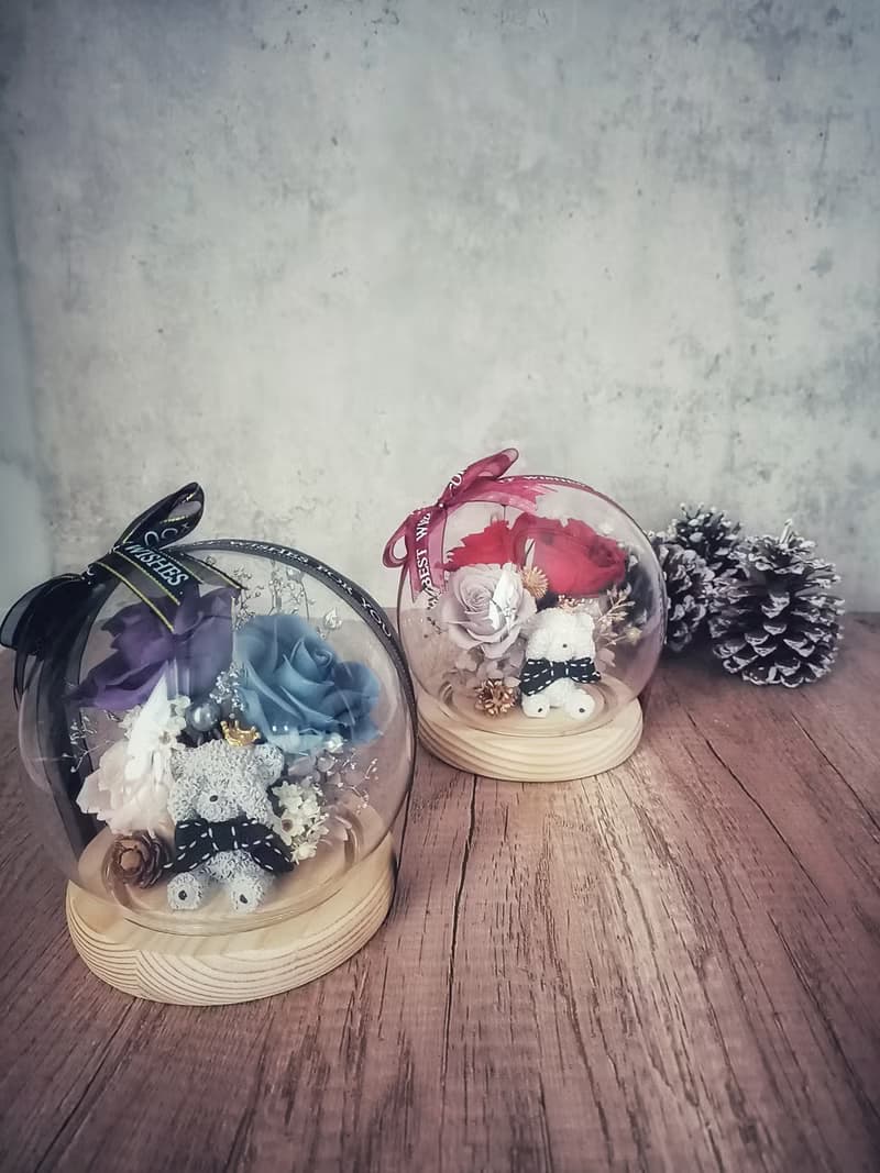 熊熊永生花玻璃罩夜燈款 畢業禮/生日禮/交換禮/聖誕節/情人節