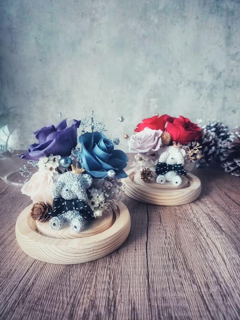 熊熊永生花玻璃罩夜燈款 畢業禮/生日禮/交換禮/聖誕節/情人節