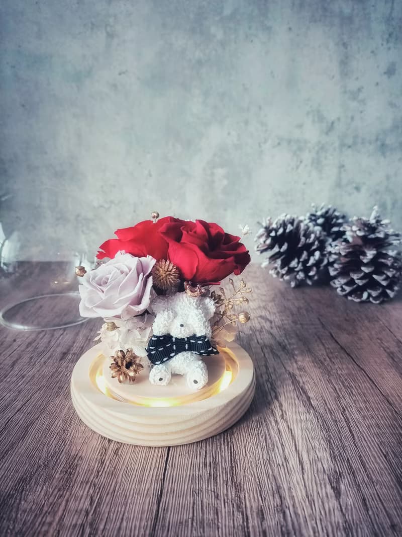 熊熊永生花玻璃罩夜燈款 畢業禮/生日禮/交換禮/聖誕節/情人節