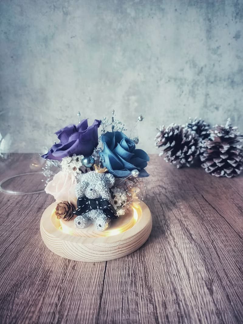 熊熊永生花玻璃罩夜燈款 畢業禮/生日禮/交換禮/聖誕節/情人節