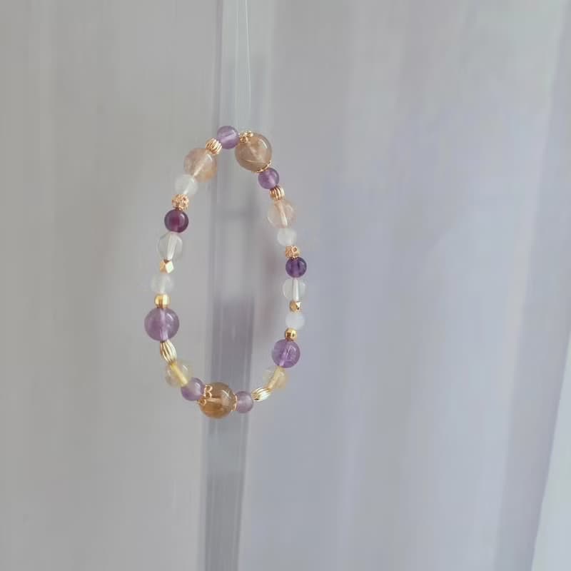 紫耀光芒-旺事業運/招財 手作水晶手鍊 紫水晶/黃水晶/鈦晶/髮晶/