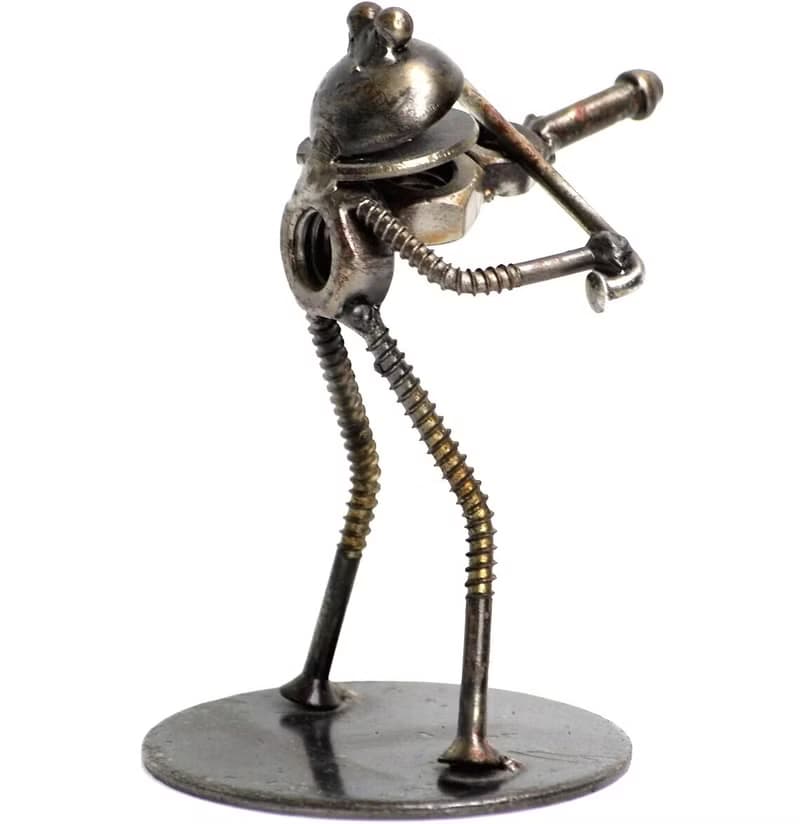 Frog Play Violin Scrap Metal Sculpture, Gift For Anniversary, Welding Sculpture