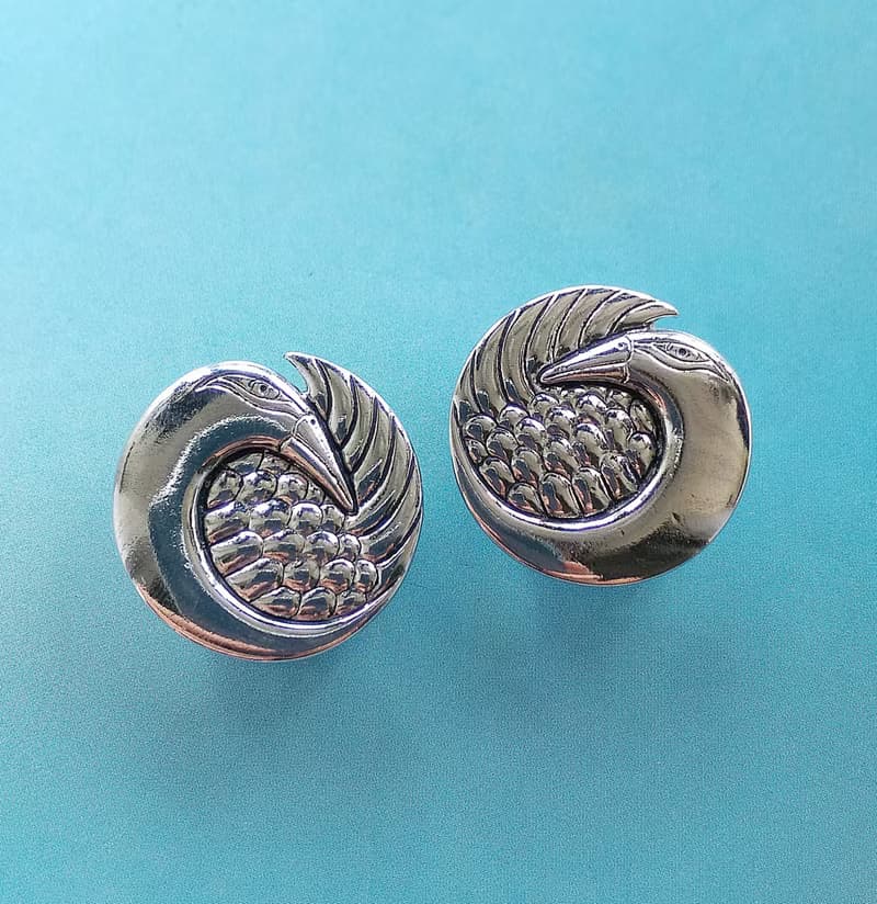 Vintage Jewelry 西洋古董飾品 Laurel Burch  銀天鵝 夾式耳環