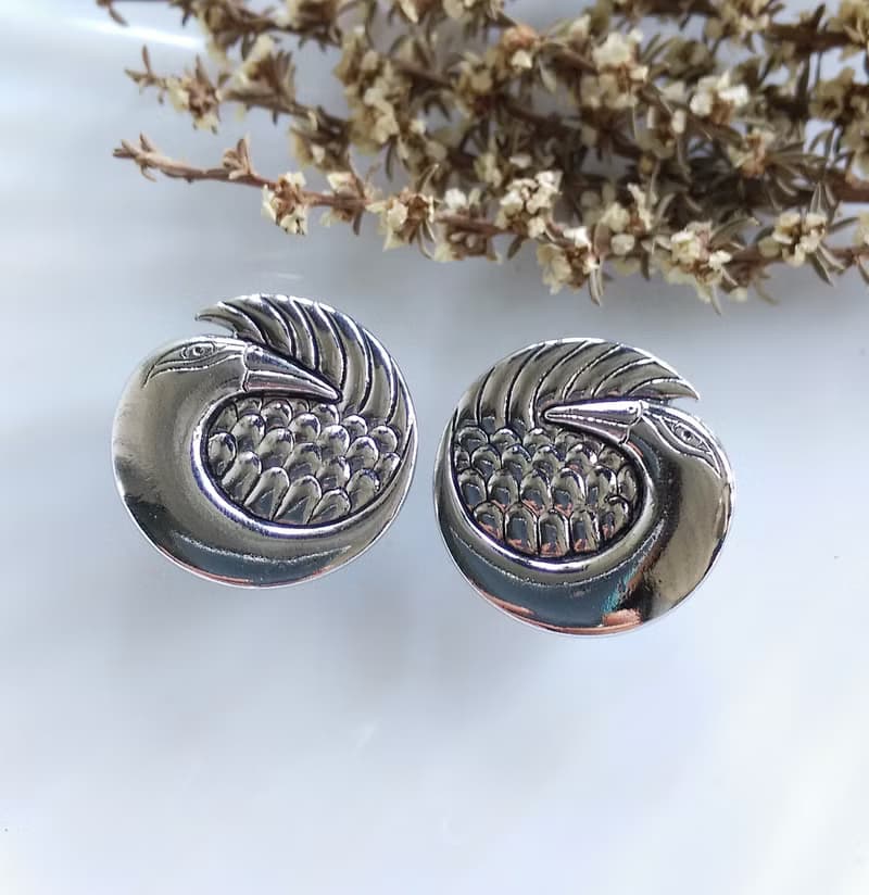 Vintage Jewelry 西洋古董飾品 Laurel Burch  銀天鵝 夾式耳環
