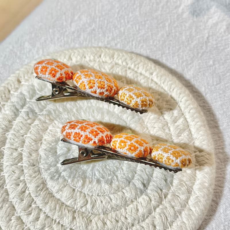柑仔 橘子小巾繡髮夾 | 刺繡髮飾 鴨嘴夾