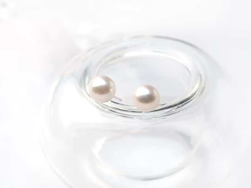 旭日 | 天然日本Akoya 7mm正圓珍珠耳針 / 14K金