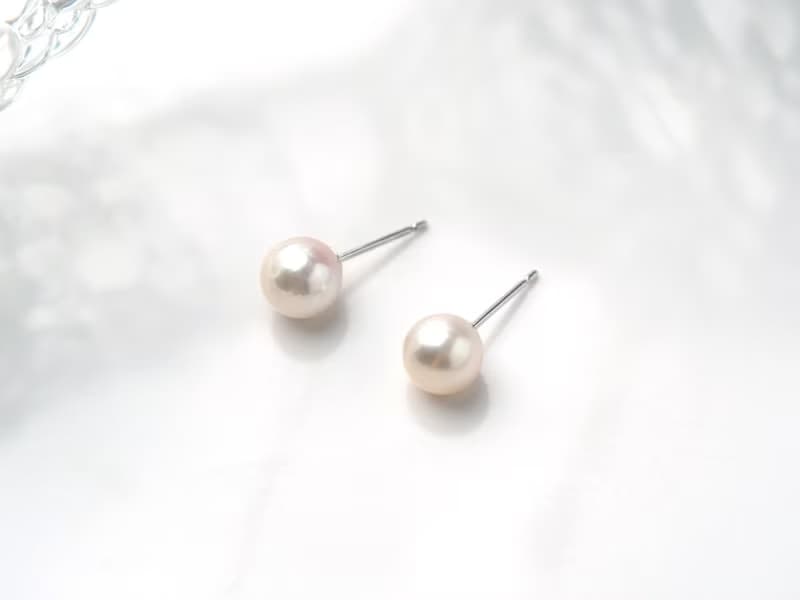 旭日 | 天然日本Akoya 7mm正圓珍珠耳針 / 14K金