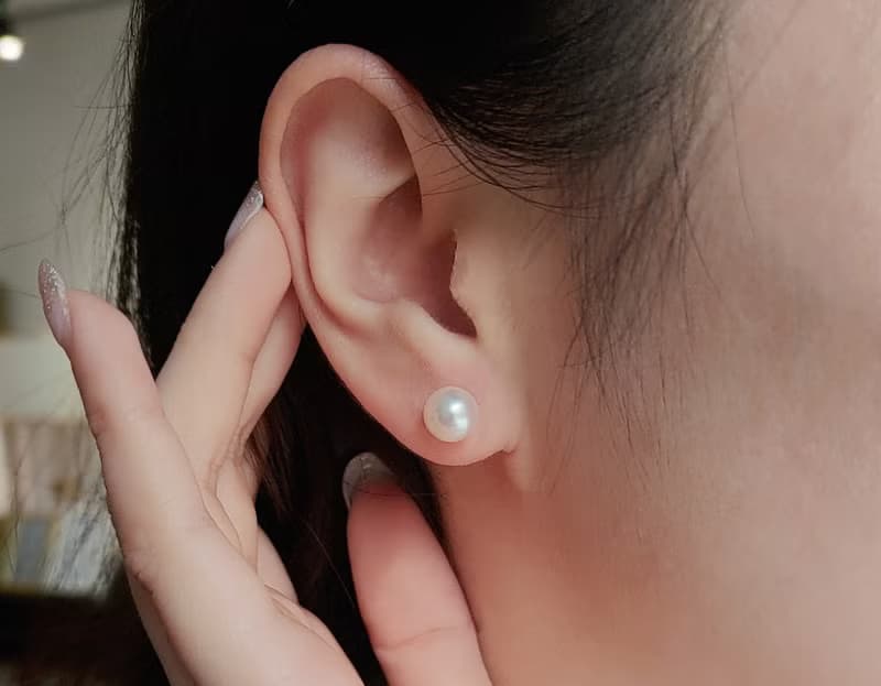 旭日 | 天然日本Akoya 7mm正圓珍珠耳針 / 14K金