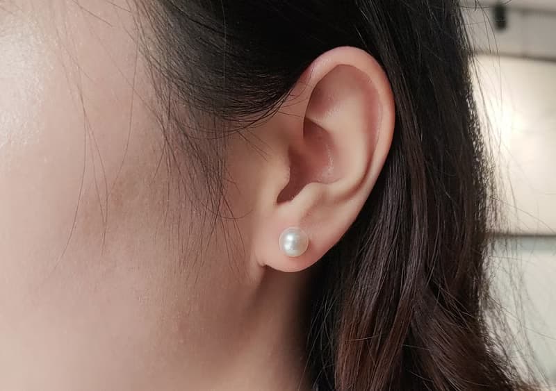 旭日 | 天然日本Akoya 7mm正圓珍珠耳針 / 14K金