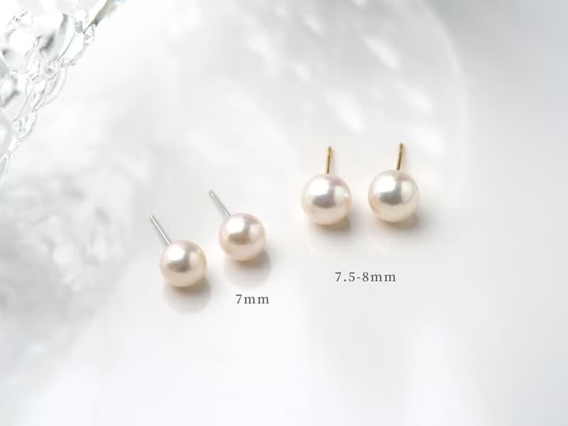 旭日 | 天然日本Akoya 7mm正圓珍珠耳針 / 14K金