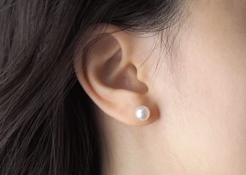 旭日 | 天然日本Akoya 7mm正圓珍珠耳針 / 14K金