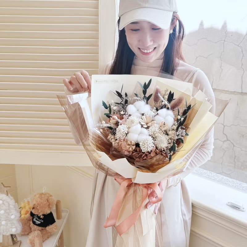 木質調棉花花束 畢業花束 乾燥花束 男友花束 聖誕節禮物