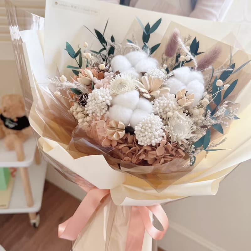 木質調棉花花束 畢業花束 乾燥花束 男友花束 聖誕節禮物