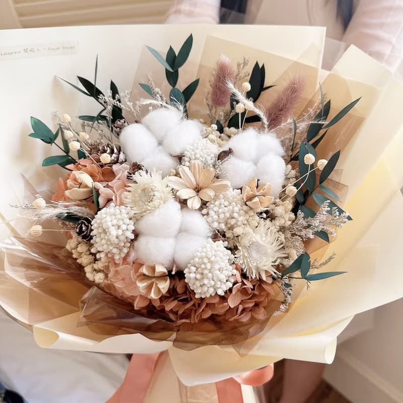 木質調棉花花束 畢業花束 乾燥花束 男友花束 聖誕節禮物