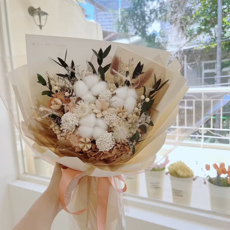 木質調棉花花束 畢業花束 乾燥花束 男友花束 聖誕節禮物