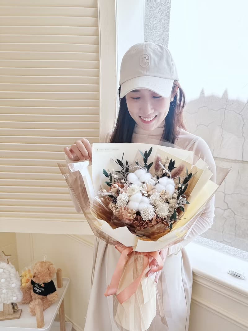 木質調棉花花束 畢業花束 乾燥花束 男友花束 聖誕節禮物