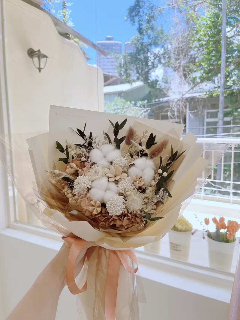 木質調棉花花束 畢業花束 乾燥花束 男友花束 聖誕節禮物