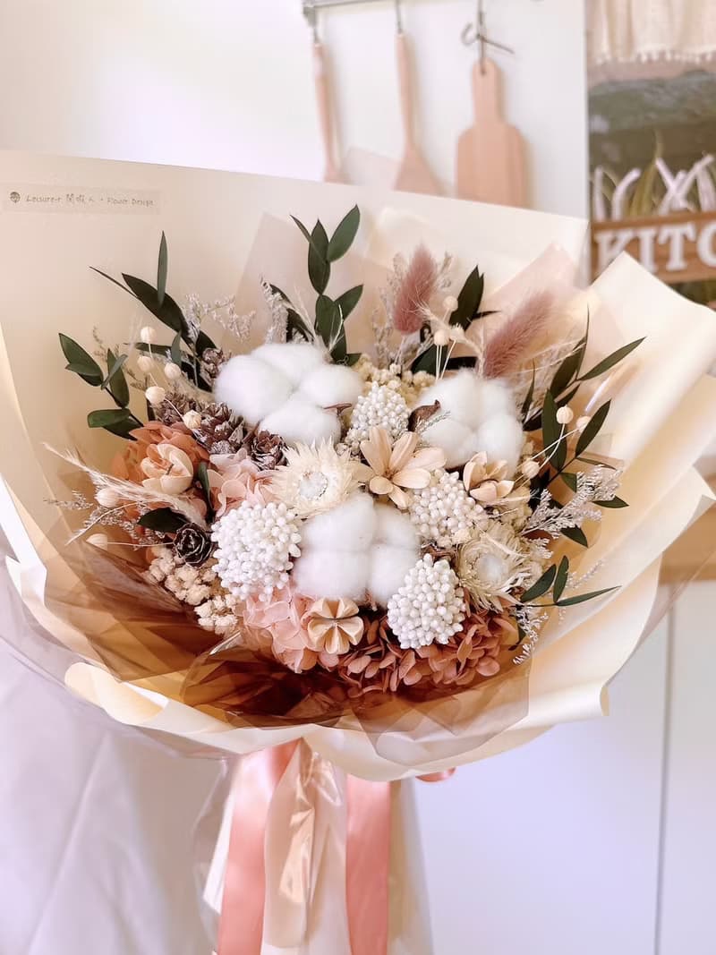 木質調棉花花束 畢業花束 乾燥花束 男友花束 聖誕節禮物