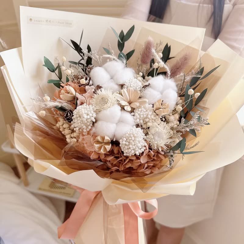 木質調棉花花束 畢業花束 乾燥花束 男友花束 聖誕節禮物