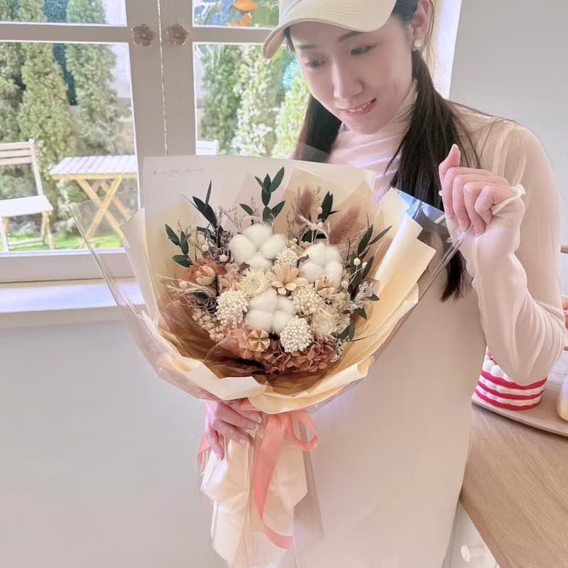 木質調棉花花束 畢業花束 乾燥花束 男友花束 聖誕節禮物